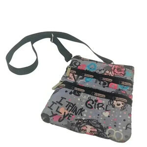 LeSportSac Grey Girly Floral Nylon Crossbody Bag